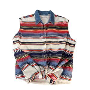 Vintage Carolina Colours Womens Button‎ Down 90's Style Sleeveless Stripe Med